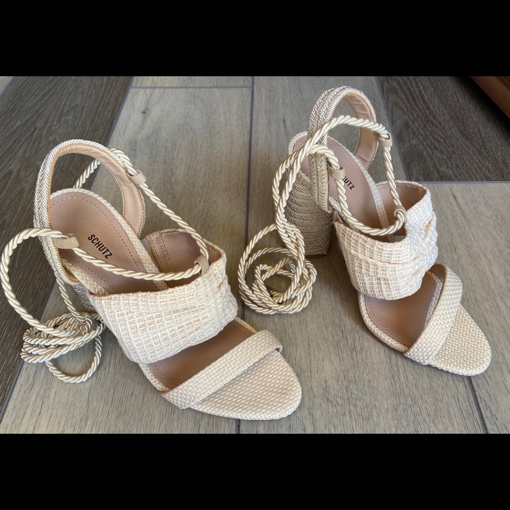Beige Heels With Ankle Wrap